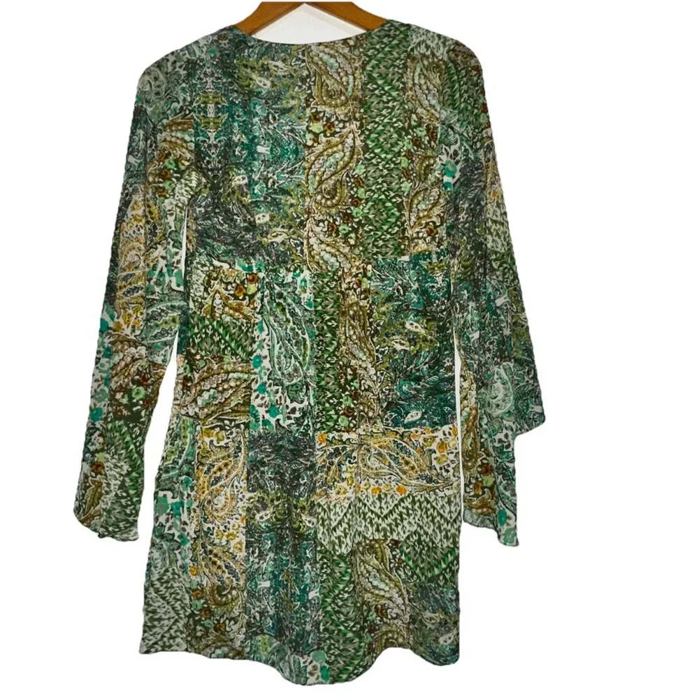 Anthropologie Floreat Amelie Paisley 100% Silk Bell Sleeve Swing Dress Sz 2 BOHO - Picture 5 of 15